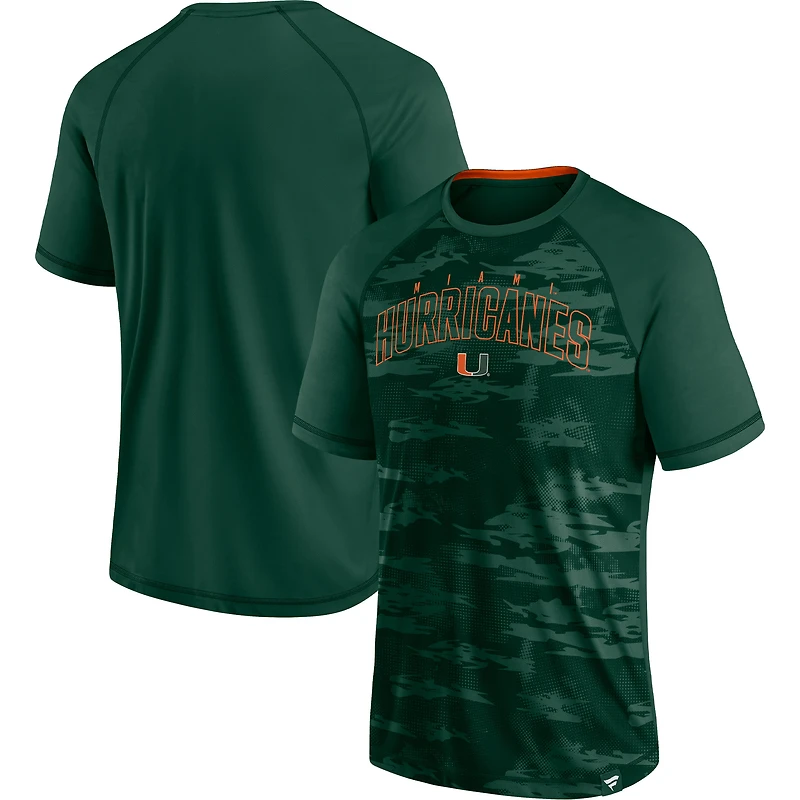 Men's Fanatics Green Miami Hurricanes Arch Outline Raglan T-Shirt