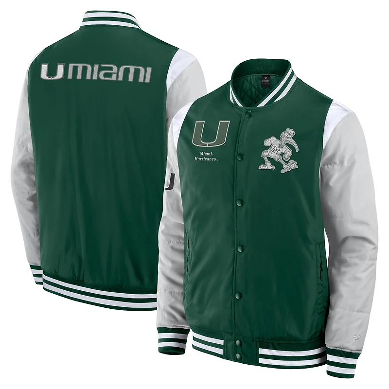 Veste à boutons-pression intégrale Fanatics pour homme, vert, Miami Hurricanes Elements Elite