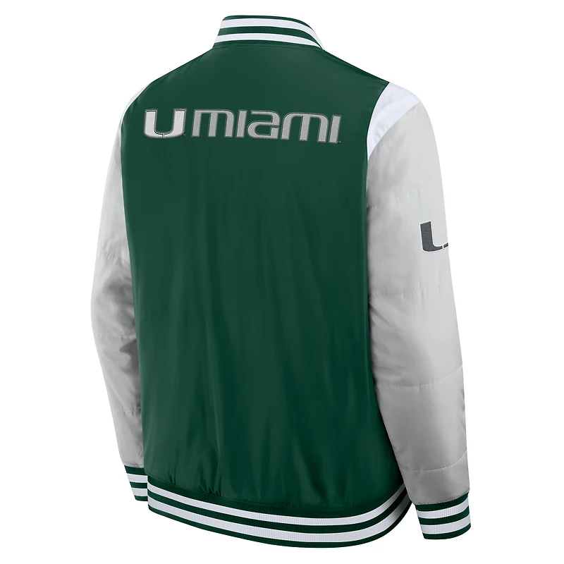 Veste à boutons-pression intégrale Fanatics pour homme, vert, Miami Hurricanes Elements Elite