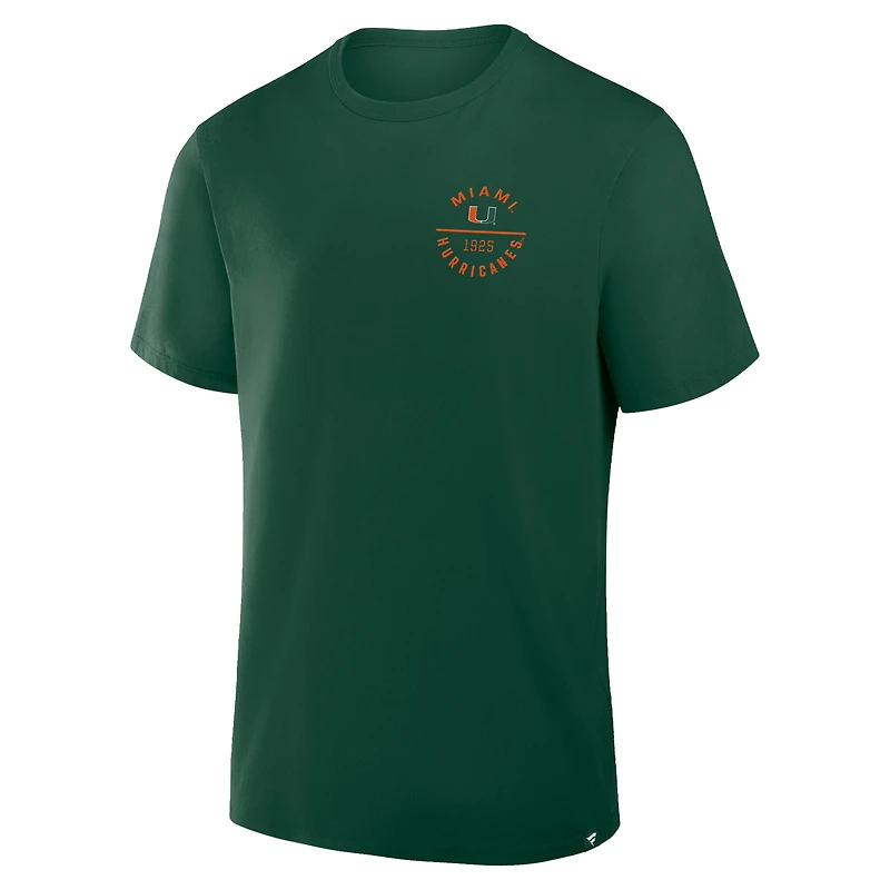 T-shirt Fanatics pour homme vert Miami Hurricanes Fastbreak