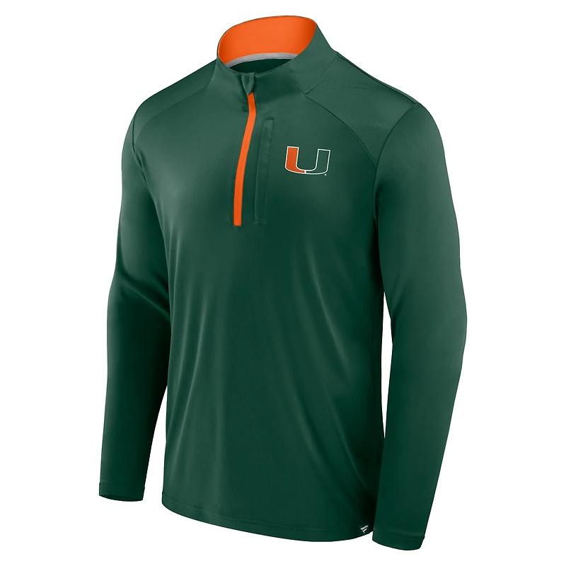 Veste zippée à quart de tour Fundamental Defender Miami Hurricanes Fanatics pour homme, verte