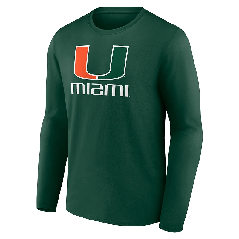 T-shirt à manches longues Fanatics pour hommes, vert, Miami Hurricanes Team Lockup