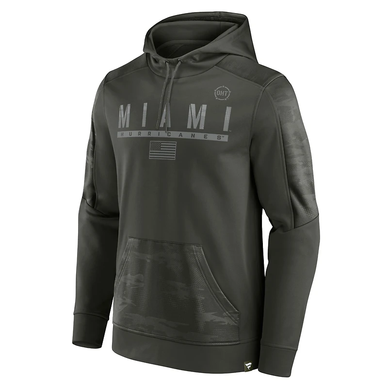 Sweat à capuche Fanatics Olive Miami Hurricanes OHT Military Appréciation Guardian pour hommes