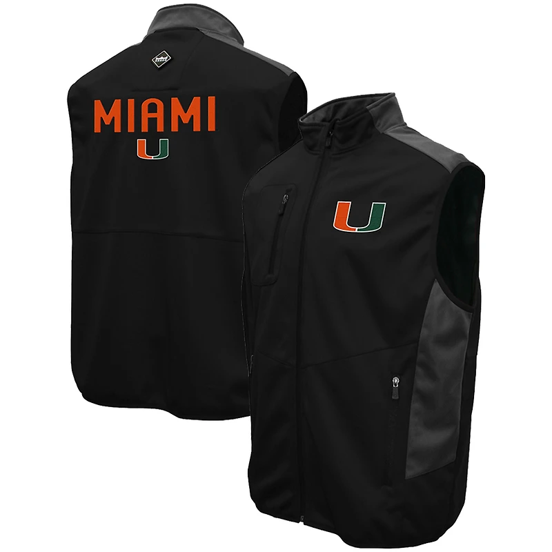 Men's Franchise Club Black Miami Hurricanes Peak Full-Zip Softshell Vest