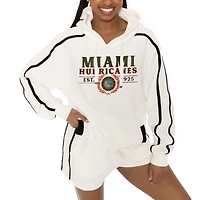 Men's Gameday Couture Cream Miami Hurricanes Down, Set, Go Hoodie and Shorts Lounge Set