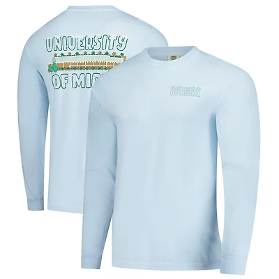 T-shirt à manches longues pour homme Image One Light Blue Miami Hurricanes Frosted Dreams Comfort Colors