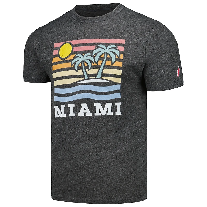 T-shirt à trois mélanges pour hommes League Collegiate Wear Heather Charcoal Miami Hurricanes Hyper Local Victory Falls
