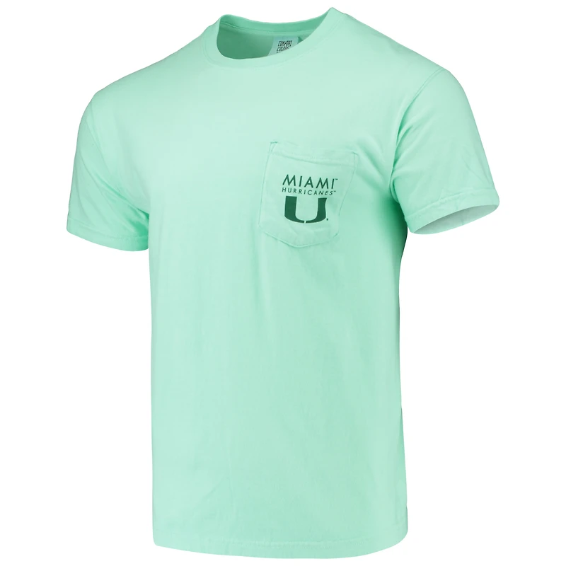 T-shirt à poche pour homme, motif Miami Hurricanes, vert menthe, avec et circulaire.