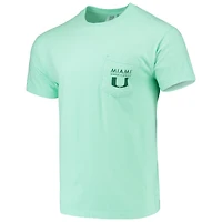 T-shirt à poche pour homme, motif Miami Hurricanes, vert menthe, avec et circulaire.