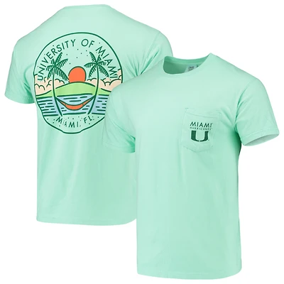T-shirt à poche pour homme, motif Miami Hurricanes, vert menthe, avec et circulaire.