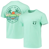 T-shirt à poche pour homme, motif Miami Hurricanes, vert menthe, avec et circulaire.