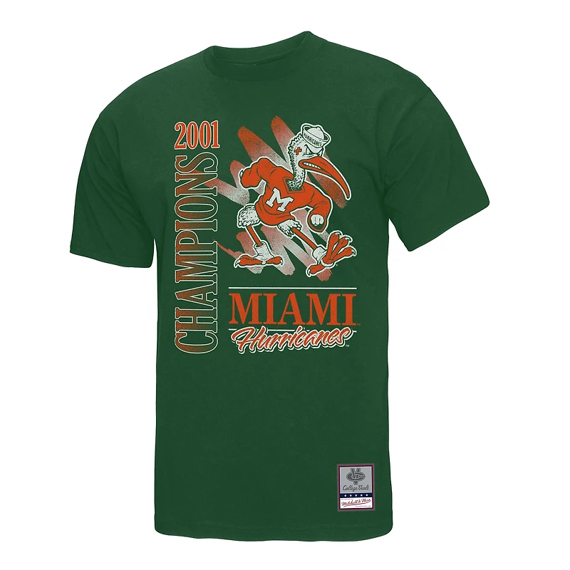 T-shirt vert délavé à la brosse pour homme Mitchell & Ness Miami Hurricanes Retro Brush Mineral Wash