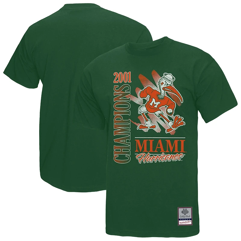 T-shirt vert délavé à la brosse pour homme Mitchell & Ness Miami Hurricanes Retro Brush Mineral Wash