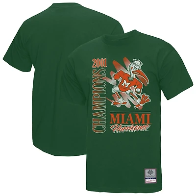 T-shirt vert délavé à la brosse pour homme Mitchell & Ness Miami Hurricanes Retro Brush Mineral Wash