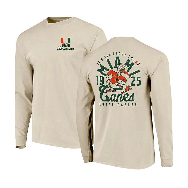 T-shirt orange à manches longues pour homme avec logo mascotte des Miami Hurricanes