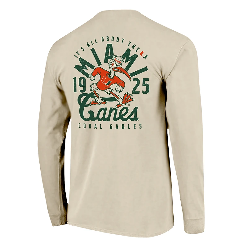 T-shirt orange à manches longues pour homme avec logo mascotte des Miami Hurricanes