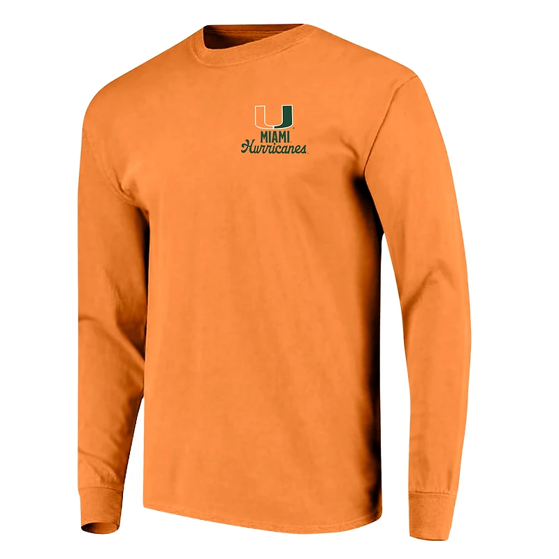 T-shirt orange à manches longues pour homme avec logo mascotte des Miami Hurricanes