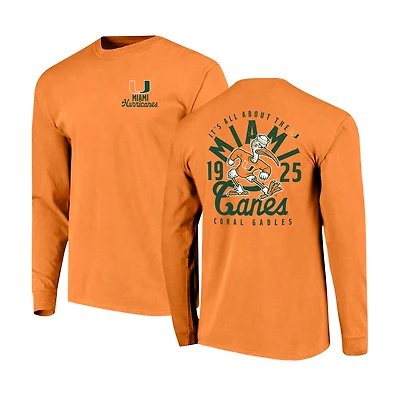 T-shirt orange à manches longues pour homme avec logo mascotte des Miami Hurricanes