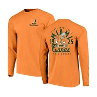 T-shirt orange à manches longues pour homme avec logo mascotte des Miami Hurricanes