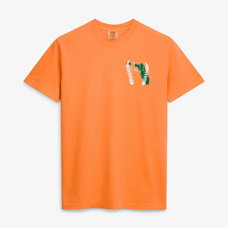 Men's Orange Miami Hurricanes Drawn Mascot Baseball T-Shirt