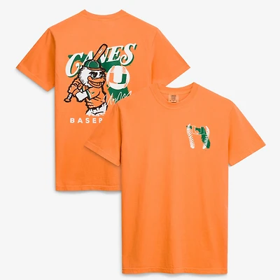 T-shirt de baseball orange pour homme Miami Hurricanes avec mascotte dessinée