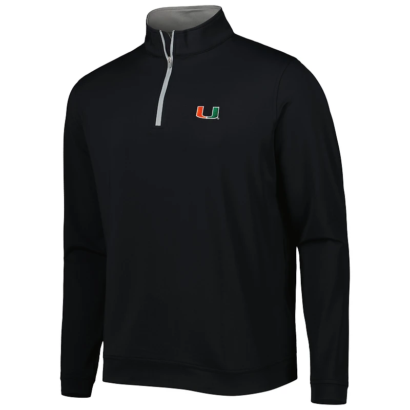 Men's Peter Millar Black Miami Hurricanes Perth Performance Quarter-Zip Top
