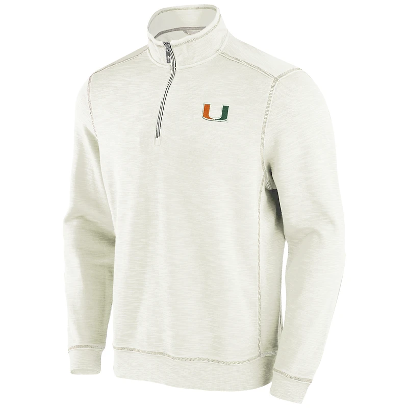 Haut à trois mélanges demi-zip Tommy Bahama crème pour hommes Miami Hurricanes Tobago Bay