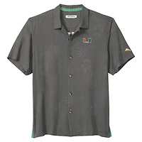 Men's Tommy Bahama Gray Miami Hurricanes Catch of the Day Camp IslandZone Button-Up Shirt