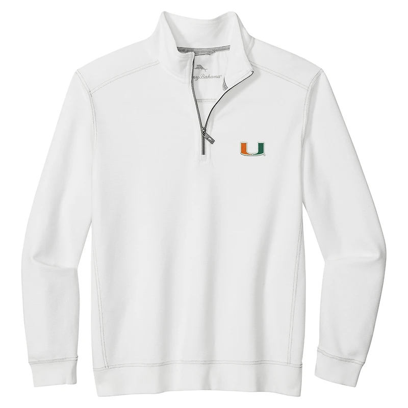 Veste mi-zip Tommy Bahama blanche pour homme, Miami Hurricanes, Montego Bay