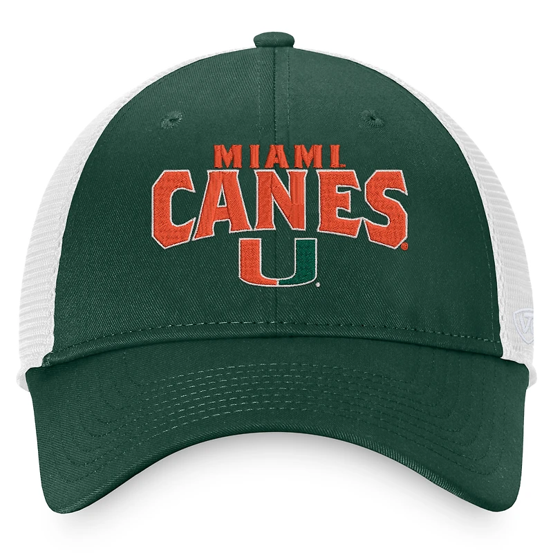 Men's Top of the World Green/White Miami Hurricanes Breakout Trucker Snapback Hat