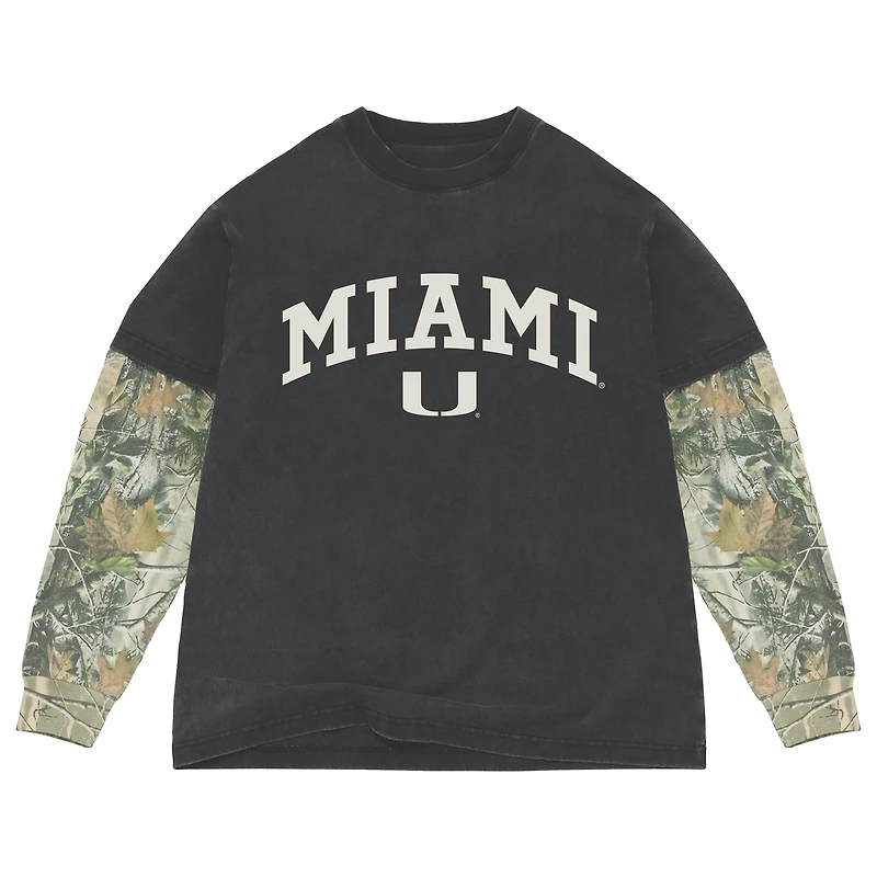 Men's Uscape Apparel Black/Camo Miami Hurricanes Back Bay Twofer Heavyweight Long Sleeve T-Shirt