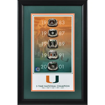 Miami Hurricanes Encadré 10 "x 18" 5-Time Champions Nationaux Legacy Print