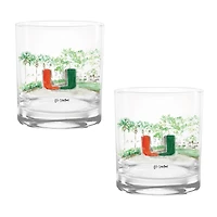 Miami Hurricanes Laura Wilcox Watercolors 14oz Rocks Glass 2-Pack