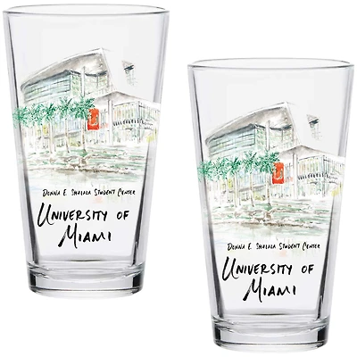 Miami Hurricanes Laura Wilcox Watercolors 16oz Pint Glass 2-Pack