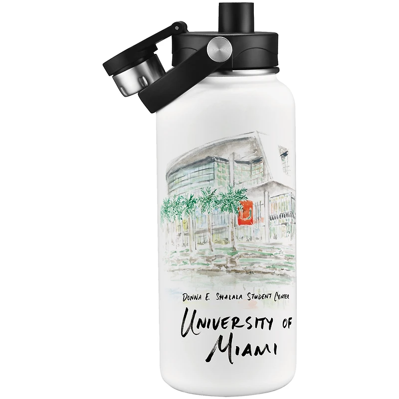 Bouteille d'eau aquarelle Laura Wilcox des Hurricanes de Miami (960 ml)