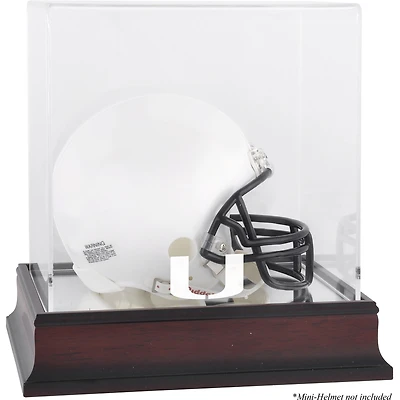 Miami Hurricanes Mahogany Logo Mini Helmet Display Case with Mirror Back
