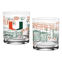 Pack de deux Hurricanes de Miami 14oz. Verre d’art de ligne de campus