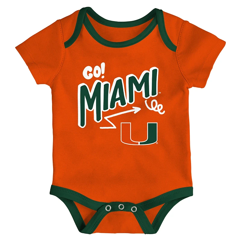 Newborn & Infant Outerstuff Miami Hurricanes Three-Pack All Day Play Bodysuit Set