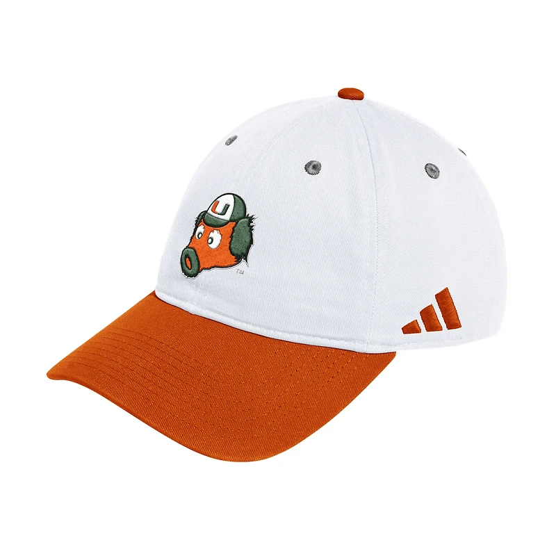 Casquette de baseball ajustable unisexe Adidas Miami Hurricanes blanche/orange
