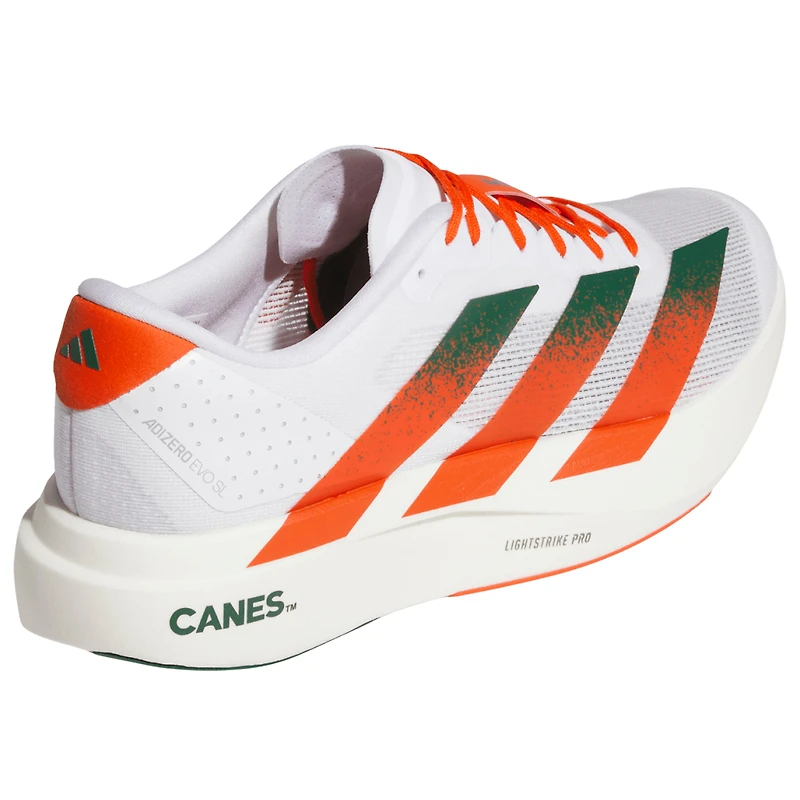 Chaussures de course unisexes Adidas Adizero Evolution SL blanches des Miami Hurricanes