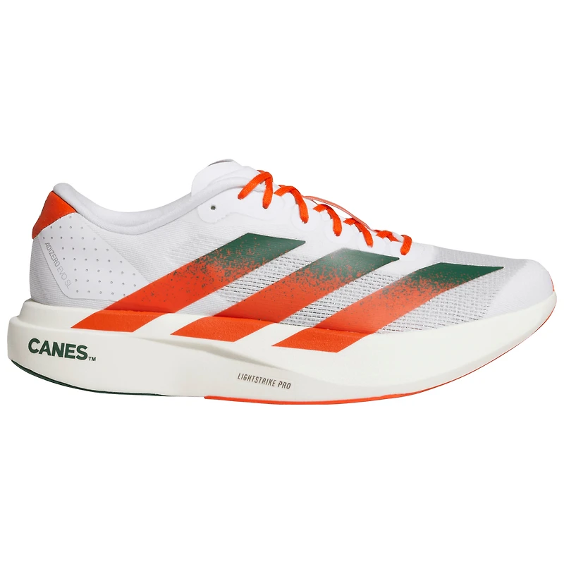 Chaussures de course unisexes Adidas Adizero Evolution SL blanches des Miami Hurricanes