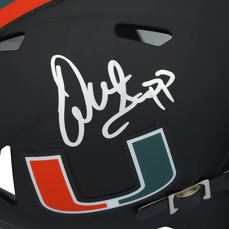 Casque Riddell Miami Nights Satin Black Speed ​​Mini autographié par Warren Sapp, des Miami Hurricanes
