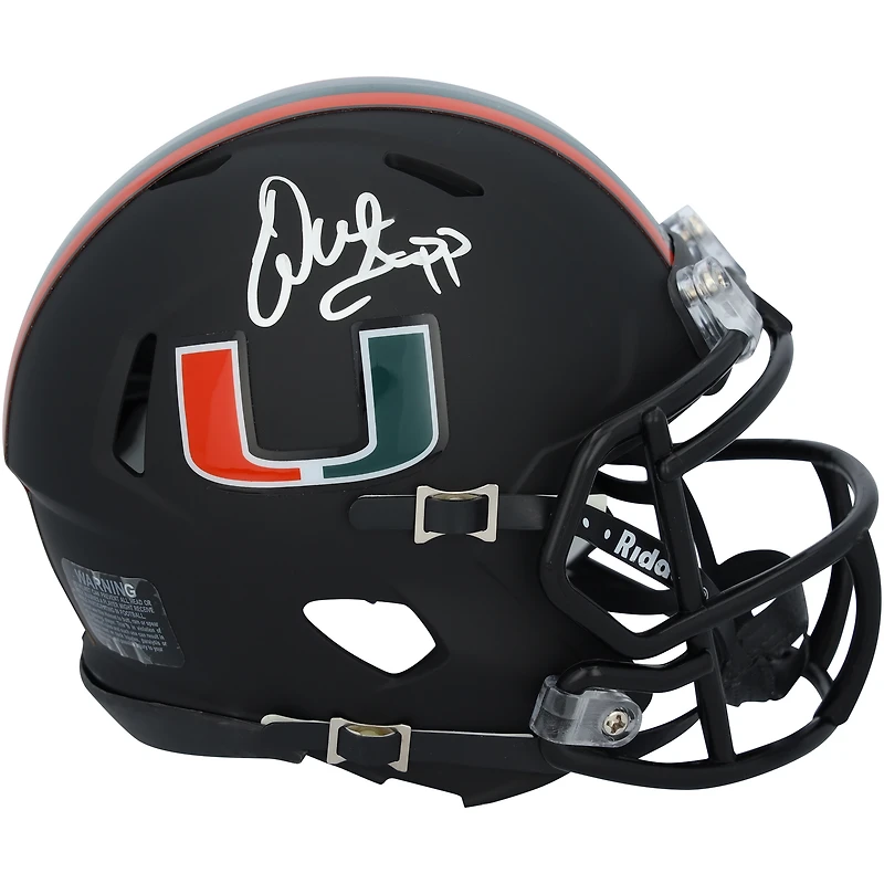 Warren Sapp Miami Hurricanes Autographed Riddell Miami Nights Satin Black Speed Mini Helmet
