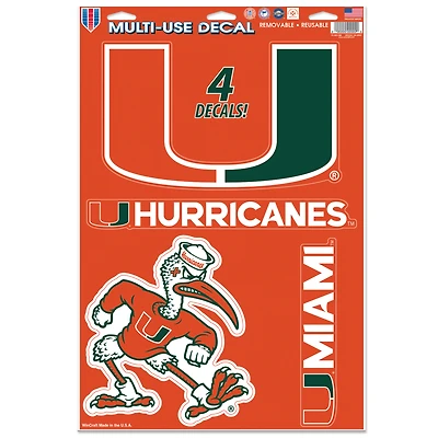 Feuille d'autocollants multi-usages WinCraft Miami Hurricanes Primary 11'' x 17''