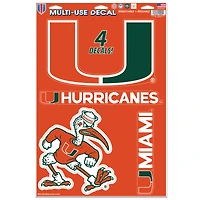 Feuille d'autocollants multi-usages WinCraft Miami Hurricanes Primary 11'' x 17''