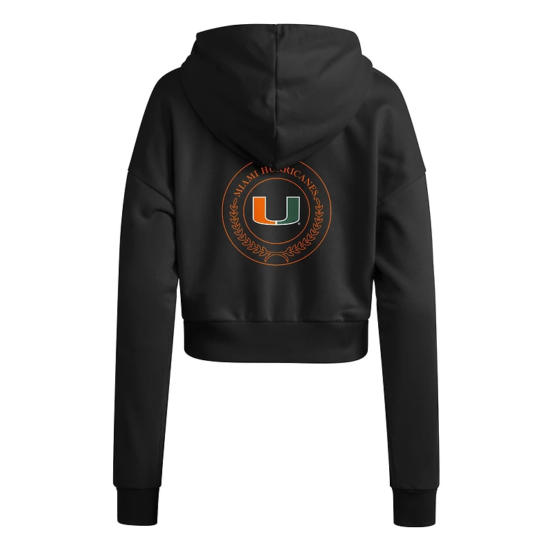 Women's adidas Black Miami Hurricanes Campus Queen Cropped Pullover Hoodie