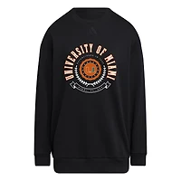 Women's adidas Black Miami Hurricanes Oversized Crewneck Pullover