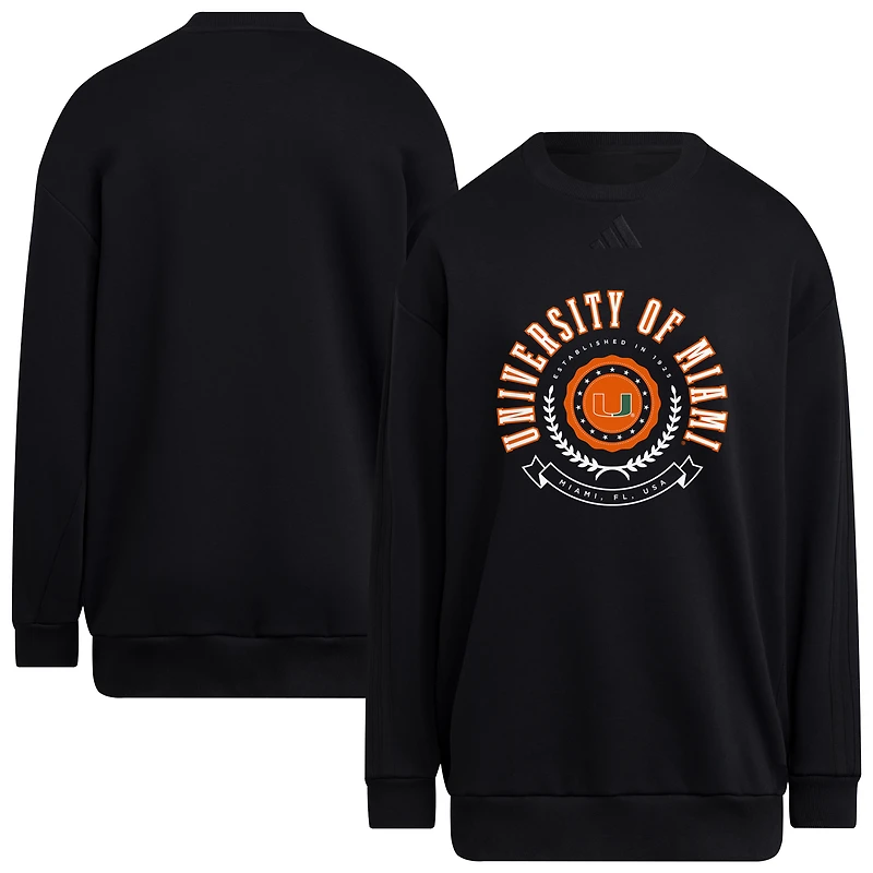 Women's adidas Black Miami Hurricanes Oversized Crewneck Pullover