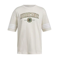 T-shirt oversize à trois bandes Adidas pour femme, couleur crème, Miami Hurricanes