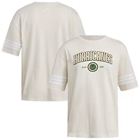 Women's adidas Cream Miami Hurricanes Fashion Three-Stripes Oversized T-Shirt